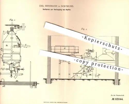 original Patent - Emil Heinemann , Dortmund , 1893 , Auslaugung von Hopfen | Bier brauen , Brauerei , Malz , Maische !!
