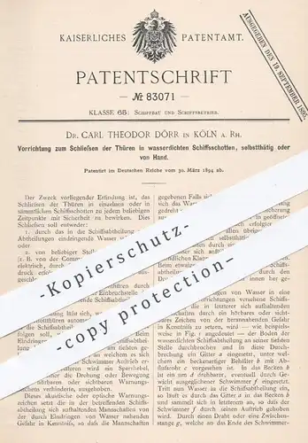 original Patent - Dr. Carl Theodor Dörr , Köln / Rhein , Türen in wasserdichten Schiffsschotten | Schiffe , Schiffbau !