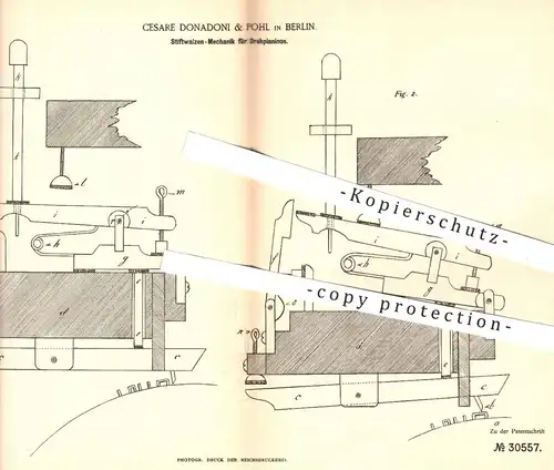 original Patent - Cesare Donadoni & Pohl , Berlin 1884 , Stiftwalzen-Mechanik für Drehpianinos | Piano , Klavier , Musik