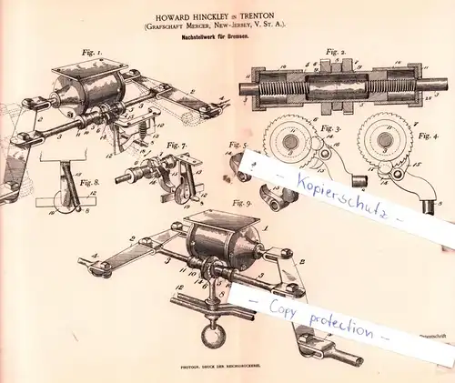 original Patent -  Howard Hinckley in Trenton , 1892 , Nachstellwerk für Bremsen !!!