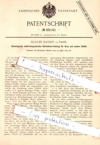 original Patent - Hugues Daviot in Paris , 1892 , Schwingende Scheidevorrichtung für Erze und andere Stoffe !!!
