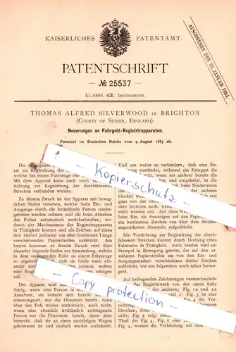 original Patent - Thomas Alfred Silverwood in Brighton , 1883 , Neuerungen an Fahrgeld-Registrirapparaten !!!