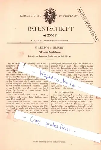 original Patent - H. Reusch in Erfurt , 1883 , Petroleum- Signallaterne !!!