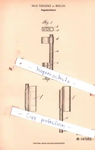 original Patent - Max Teschke in Berlin , 1902 ,  Doppelschlüssel !!!