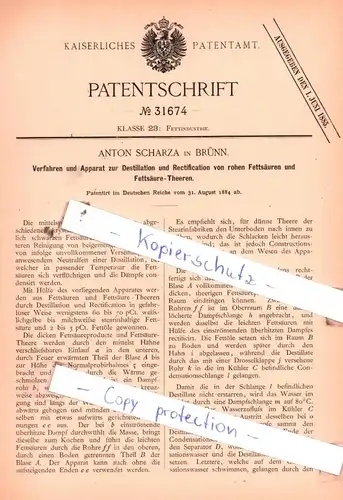 original Patent - Anton Scharza in Brünn  , 1884 , Fettindustrie !!!