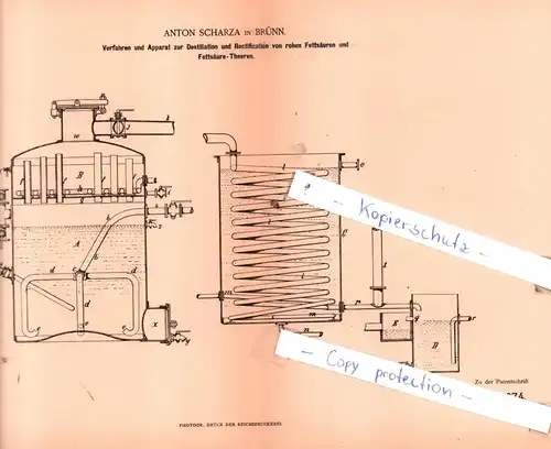 original Patent - Anton Scharza in Brünn  , 1884 , Fettindustrie !!!