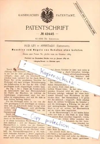 Original Patent  - Rud. Ley in Arnstadt , Thüringen , 1889 , Schuhwerk !!!