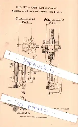 Original Patent  - Rud. Ley in Arnstadt , Thüringen , 1889 , Schuhwerk !!!