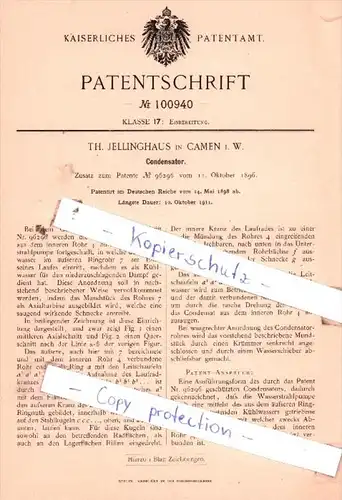 Original Patent  - Th. Jellinghaus in Camen i. W. , 1898 , Condensator !!!