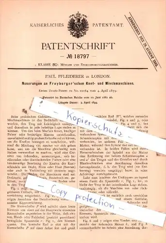 Original Patent  - Paul Peleiderer in London , 1881 , Mühlen und Zerkleinerungsmaschinen !!!