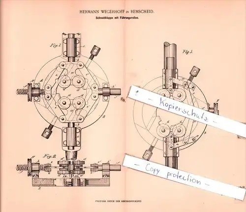 Original Patent  - Hermann Wegerhoff in Remscheid , 1901 , Schneidkluppe mit Führungsrollen !!!