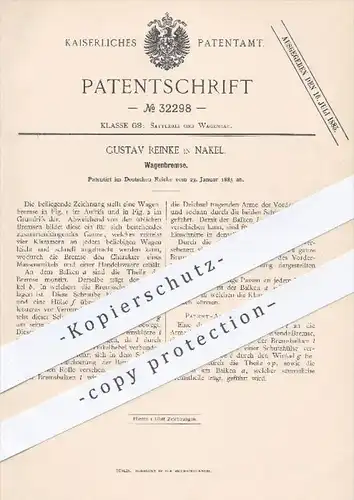 original Patent - Gustav Reinke in Nakel , 1885 , Wagenbremse , Bremse , Bremsen , Fahrzeuge , Kutschen !!!