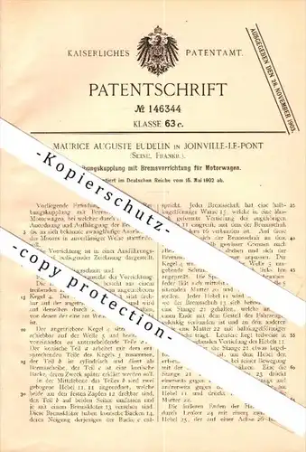 Original Patentschrift - M.A. Eudelin à Joinville le Pont , 1902 , Accouplement à frein pour véhicules automobiles !!!