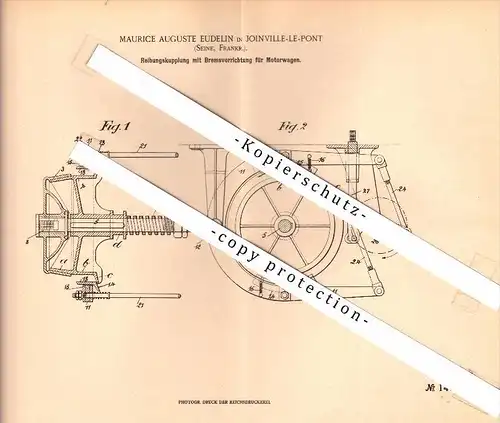 Original Patentschrift - M.A. Eudelin à Joinville le Pont , 1902 , Accouplement à frein pour véhicules automobiles !!!