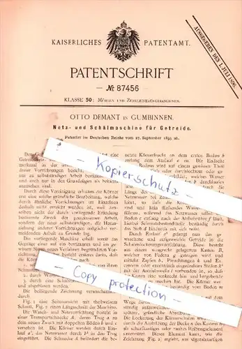 Original Patent  -  Otto Dement in Gumbinnen , 1895 , Netz- und Schälmaschine für Getreide !!!