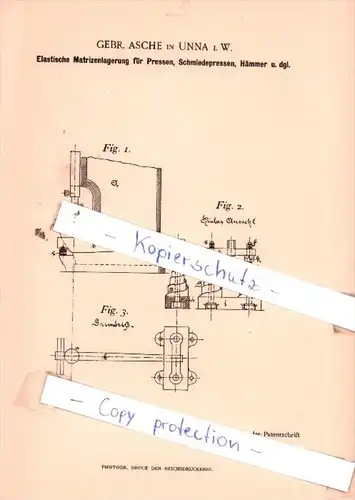 Original Patent  - Gebr. Asche in Unna i. W. , 1895 , Mechanische Metallbearbeitung !!!