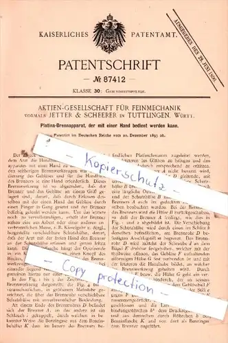 Original Patent  - Aktien-Gesellschaft für Feinmechanik in Tuttlingen, Württ. , 1895 , !!!