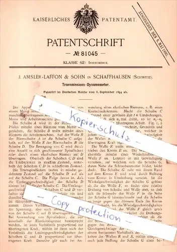 Original Patent  -  J. Amsler-Laffon & Sohn in Schaffhausen , Schweiz , 1894 , Instrumente !!!