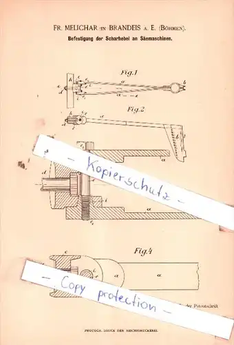 Original Patent  - Fr. Melichar in Brandeis a. E. , Böhmen , 1894 , Landwirthschaftliche Geräthe !!!