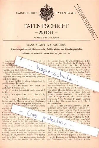 Original Patent  - Hans Klafft in Graudenz , 1894 , Schlosserei !!!