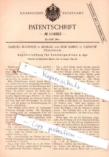 Original Patent  - Samuel Buchner in Krakau und Noe Samet in Tarnow , Oesterreich , 1899 , !!!