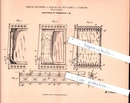 Original Patent  - Samuel Buchner in Krakau und Noe Samet in Tarnow , Oesterreich , 1899 , !!!