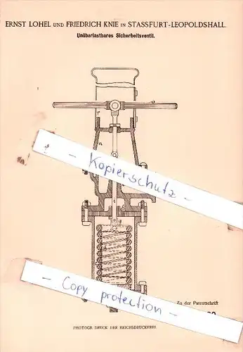 Original Patent  - E. Lohel und F. Knie in Stassfurt-Leopoldshall , 1899 , Sicherheitsventil !!!