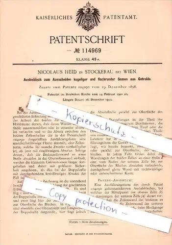 Original Patent  - Nicolaus Heid in Stockerau bei Wien , 1900 , Auslesblech !!!