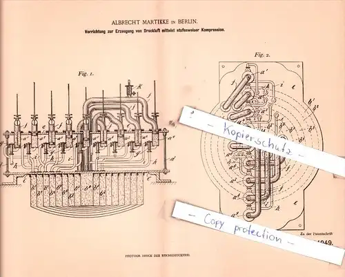 Original Patent  -  Albrecht Martikke in Berlin , 1899 , Erzeugung von Druckluft !!!