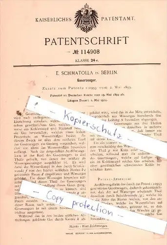 Original Patent  - E. Schmatolla in Berlin , 1914 , Gaserzeuger !!!