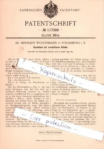 Original Patent  - Dr. Hermann Wolfermann in Strassburg i. E. , 1900 , Bruchband mit Pelotte !!!