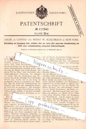 Original Patent  - Angel de Castro und Henry W. Schlomann in New-York , 1899 , !!!