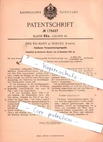 Original Patent  - Emil Baumann in Horgen, Schweiz , 1904 , Fahrbares Personentransportgerät !!!