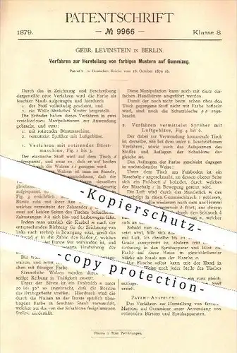 original Patent - Gebr. Levinstein in Berlin , 1879 , Herstellung von farbigen Mustern auf Gummizug , Gummi , Färben !!!