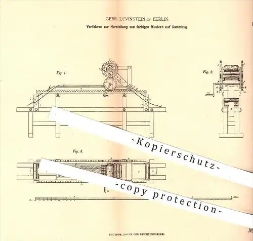 original Patent - Gebr. Levinstein in Berlin , 1879 , Herstellung von farbigen Mustern auf Gummizug , Gummi , Färben !!!