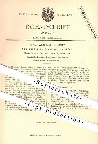 original Patent - Franz Wundrack in Zeitz , 1883 , Kochofen u. Heizofen , Ofen , Öfen , Herd , Ofenbauer , Heizung !!!