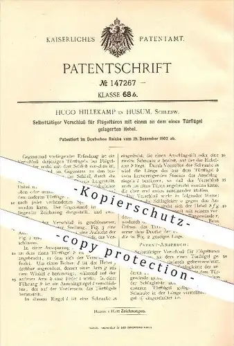 original Patent - Hugo Hillekamp , Husum , 1902 , Verschluß für Flügeltüren , Tür , Türen , Türschloss , Schloss !!!