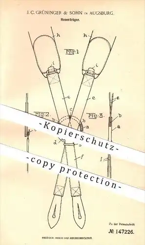 original Patent - J. C. Grüninger & Sohn in Augsburg , 1902 , Hosenträger , Hose , Hosen , Bekleidung , Kleidung , Mode