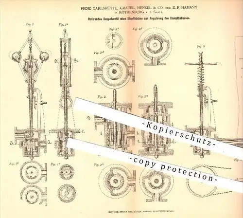 original Patent - Prinz Carlshütte , Grauel , Hensel & Co. , E. Hamann , Rothenburg , Saale , Ventil , Dampfmaschinen !