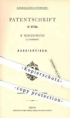 original Patent - R. Ruscheweyh in Langenoels , 1878 , Ausziehtisch , Tisch , Tische , Tischler , Möbel , Holztisch !!!