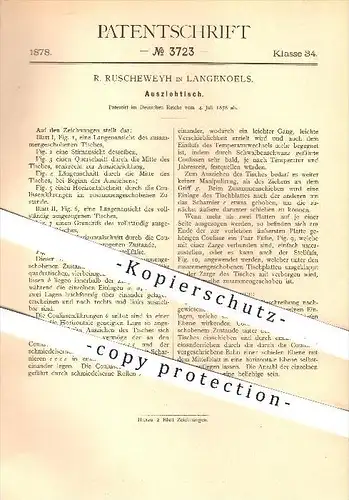 original Patent - R. Ruscheweyh in Langenoels , 1878 , Ausziehtisch , Tisch , Tische , Tischler , Möbel , Holztisch !!!