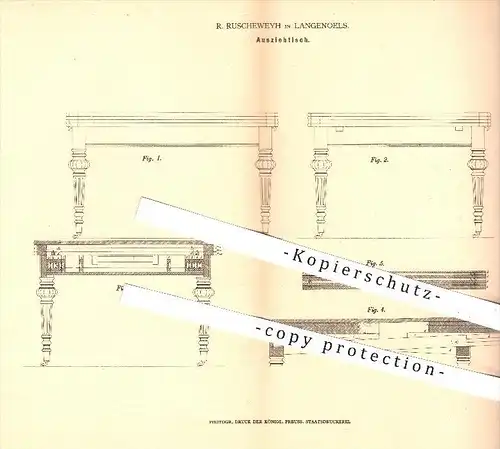 original Patent - R. Ruscheweyh in Langenoels , 1878 , Ausziehtisch , Tisch , Tische , Tischler , Möbel , Holztisch !!!