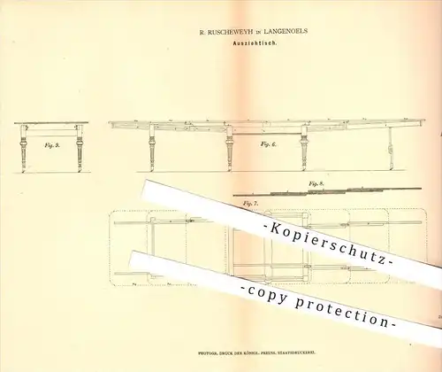original Patent - R. Ruscheweyh in Langenoels , 1878 , Ausziehtisch , Tisch , Tische , Tischler , Möbel , Holztisch !!!