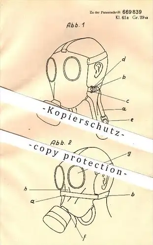 original Patent - Drägerwerk Heinr. & Bernh. Dräger in Lübeck , 1936 , Kopfbänder für Gasschutzmasken , Gas , Gasmaske !