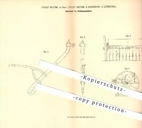 original Patent - Adolf Meyer & Beenhase in Lüneburg , 1879 , Rohrhebel für Drillsäemaschinen , Drillen , Landwirtschaft