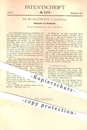 original Patent - Fr. M. Wittmeyer in Stendal , 1879 , Häkelnadel u. Nadelhalter , Nadeln , Häkeln , Handarbeit !!!