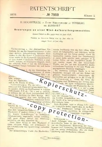 original Patent - H. Hochstrate , Zeche Rheinpreussen zu Homberg bei Ruhrort , 1879 , Wind - Aufbereitung , Windkraft !!