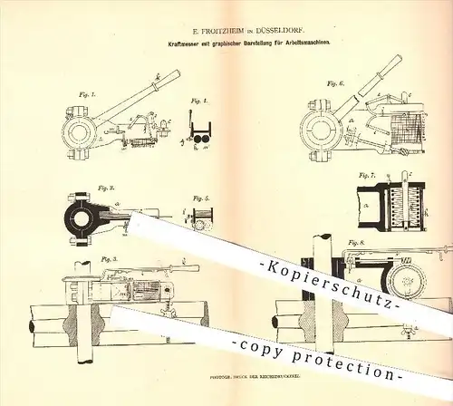 original Patent - E. Froitzheim in Düsseldorf , 1879 , Kraftmesser mit graphischer Darstellung für Arbeitsmaschinen !