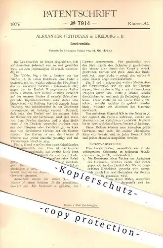 original Patent - Alexander Peithmann in Freiburg , 1879 , Gewürzmühle , Gewürze , Mühle , Mühlen , Küche , Haushalt !!!