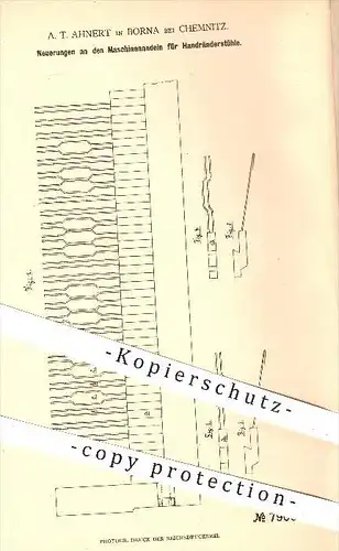 original Patent - A. T. Ahnert , Borna bei Chemnitz , 1879 , Maschinennadeln für Handräderstühle , Stricken , Handarbeit